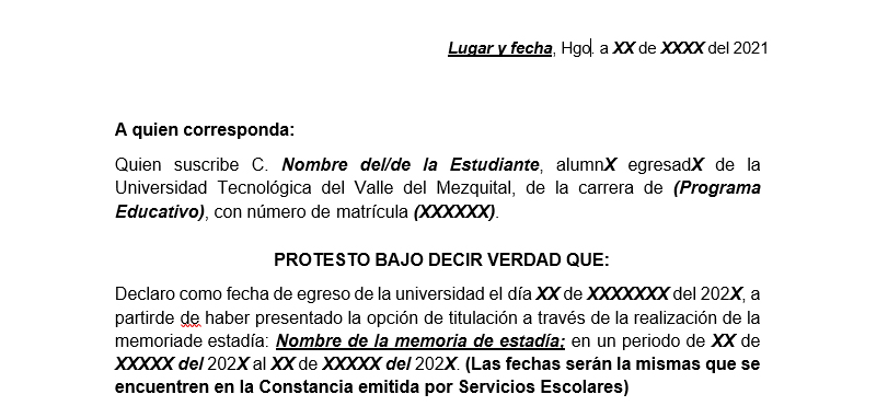 Carta Protesta Bajo decir Verdad Beca para Iniciar la Titulación