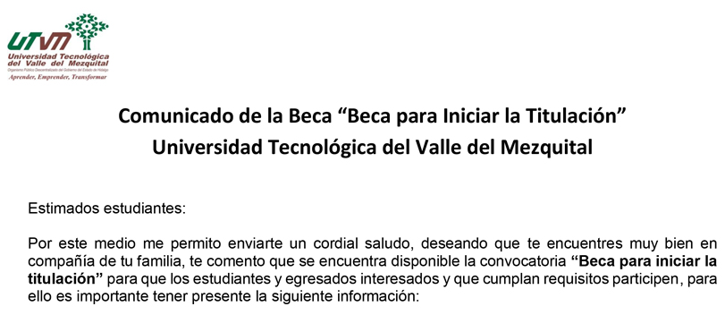 Comunicado Beca para Iniciar la Titulación 2021